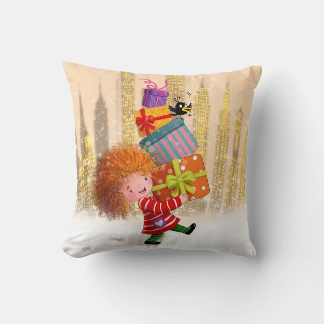 A Tumble of Gifts and Giggles Throw Pillow (Front)