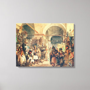 A Turkish Bazaar, 1854 (pencil & w/c on paper) Canvas Print