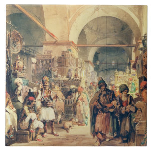 A Turkish Bazaar, 1854 (pencil & w/c on paper) Tile