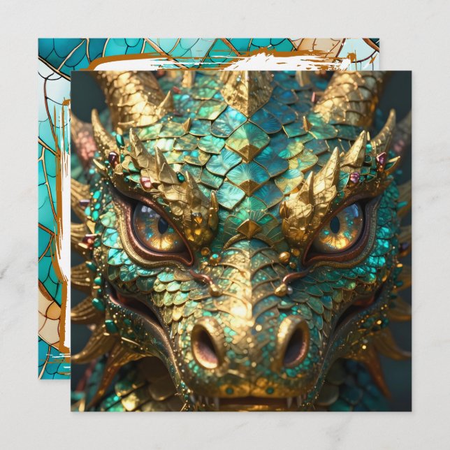 A Turquoise and Gold Dragon Mystical Card (Front/Back)