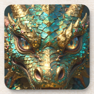A Turquoise and Gold Dragon Mystical Coaster