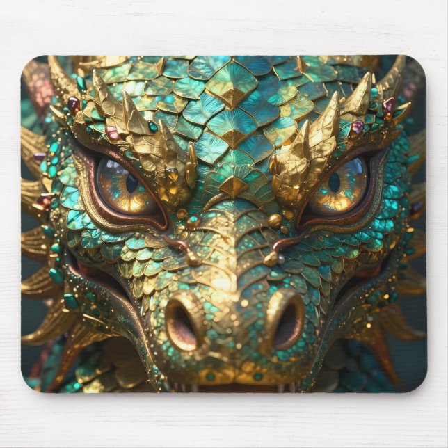 A Turquoise and Gold Dragon Mystical Mouse Pad (Front)