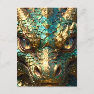 A Turquoise and Gold Dragon Mystical Postcard