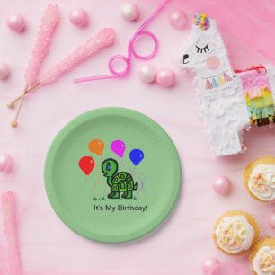 A Turtle and Balloons Paper Plate