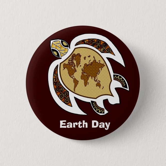 A Turtle For Earth Day On A Badge Button (Front)