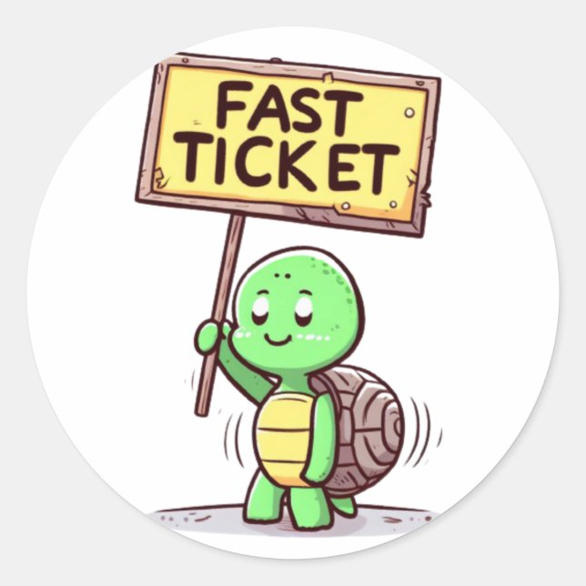 a turtle holding an ironic sing that is funny and  classic round sticker (Front)