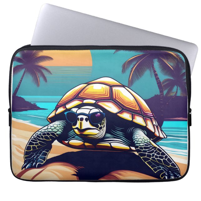 A Turtle Wearing Sunglasses Laptop Sleeve (Front)