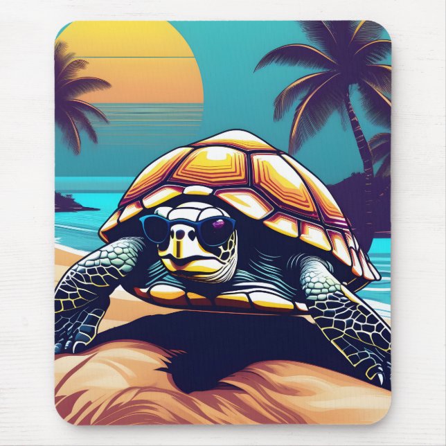 A Turtle Wearing Sunglasses Mouse Pad (Front)