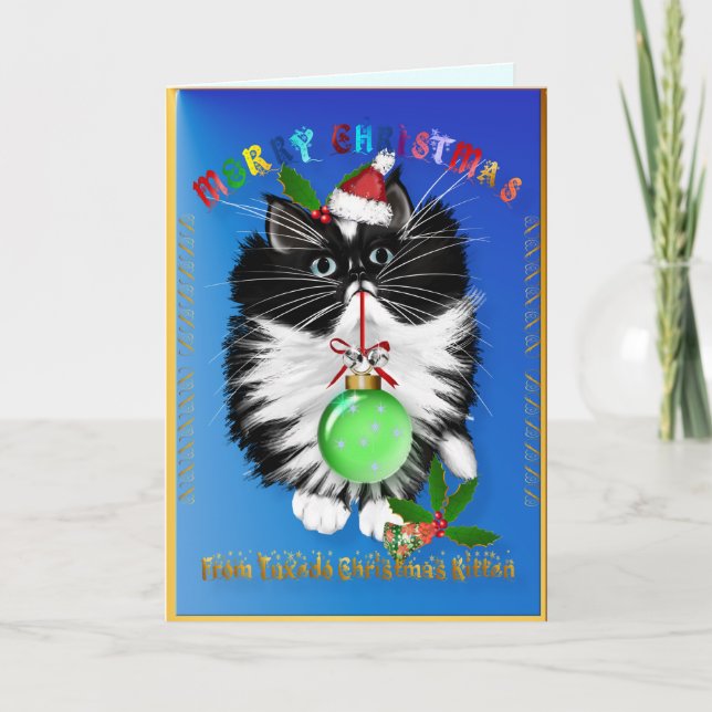 A Tuxedo Kitten Christmas Card (Front)