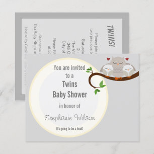 A Twins Hoot Of A Baby Shower Neutrals Invitation