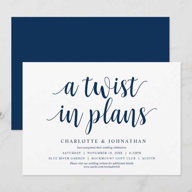 A twist in plans, Wedding Change the date Invitation (Front/Back)
