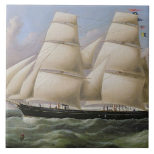 A Two Masted Schooner off Dover (oil on canvas) Tile
