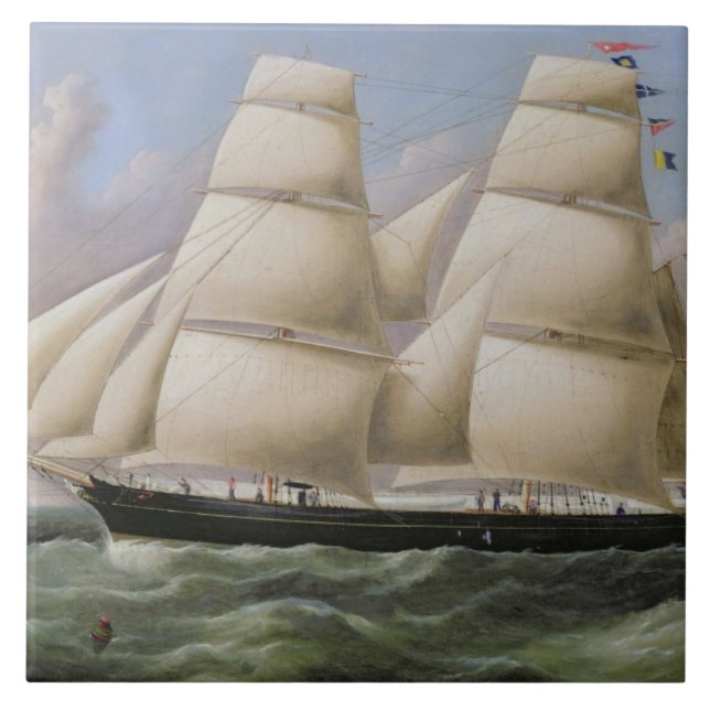A Two Masted Schooner off Dover (oil on canvas) Tile (Front)