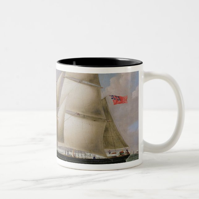 A Two Masted Schooner off Dover (oil on canvas) Two-Tone Coffee Mug (Right)