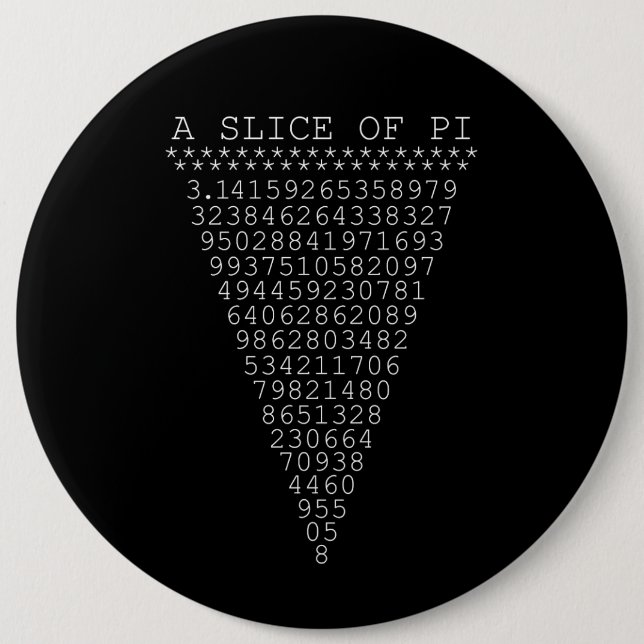 A Typographic Slice of Pi 6 Inch Round Button (Front)