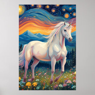 A unicorn in The Starry Night Poster