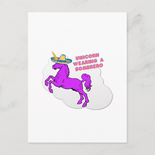 A unicorn wearing a sombrero postcard (Front)