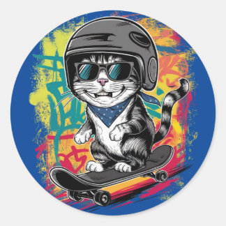 A unique and fun design featuring a stylish cat we classic round sticker