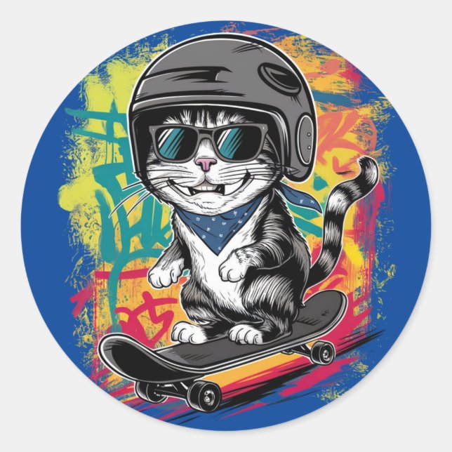 A unique and fun design featuring a stylish cat we classic round sticker (Front)