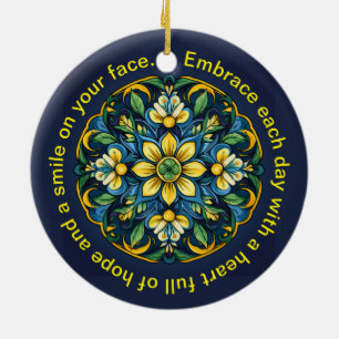 💚💙💛 A Unique Azulejo Elegance: Midnight Garden Ceramic Ornament
