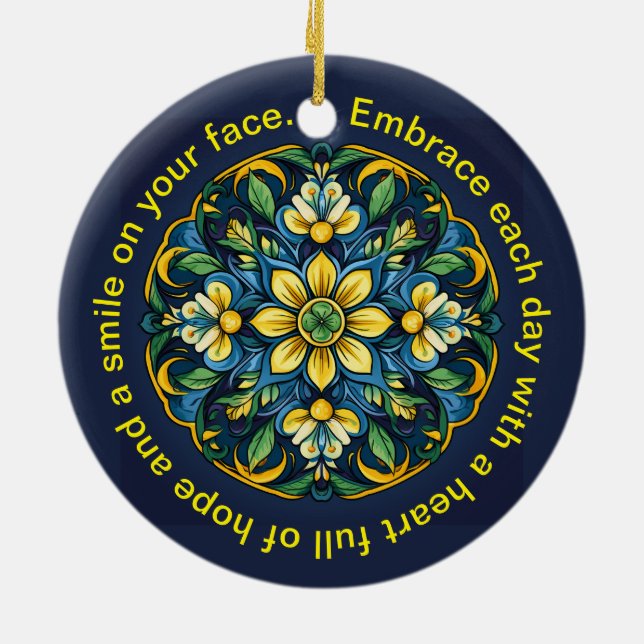💚💙💛 A Unique Azulejo Elegance: Midnight Garden Ceramic Ornament (Back)