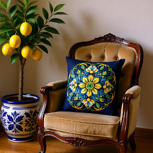 💚💙💛 A Unique Azulejo Elegance: Midnight Garden Throw Pillow
