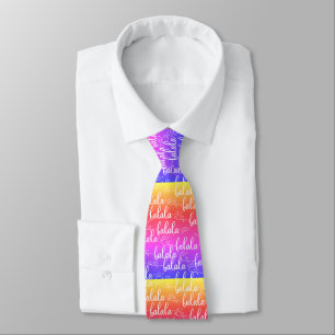 A Unique Colorful Fa la la Modern Script Rainbow  Tie