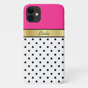 A Uniquely Chic Hot Pink Fuchsia, White Black Gold iPhone 11 Case