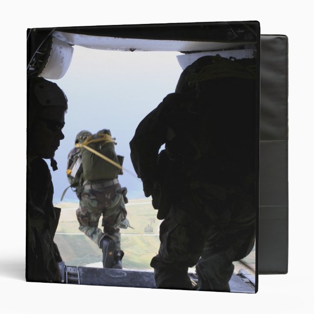 A US Army Soldier performs a static-line jump Binder (Front/Inside)