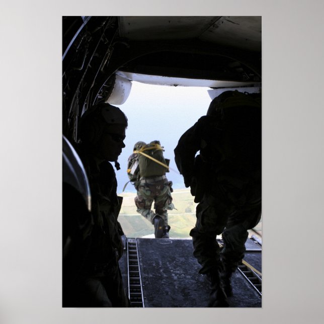 A US Army Soldier performs a static-line jump Poster (Front)