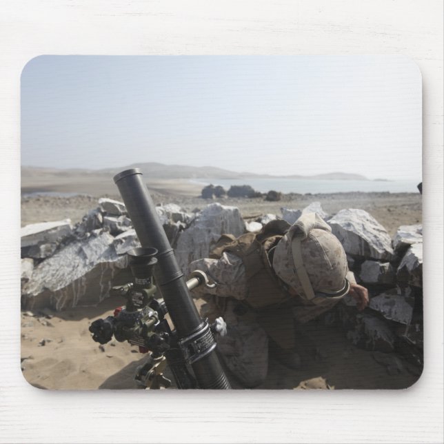 A US Marine fires a mortar in Salinas, Peru Mouse Pad (Front)