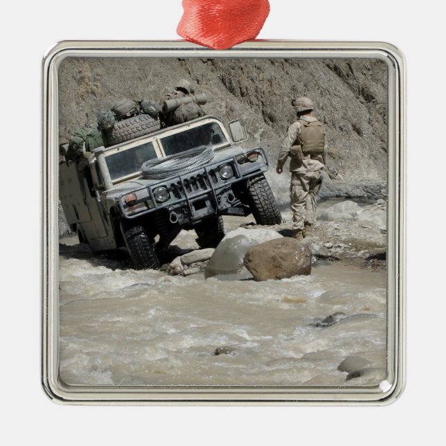 A US Marine guiding the driver of a Humvee Metal Ornament (Front)