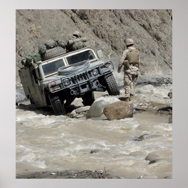 A US Marine guiding the driver of a Humvee Poster (Front)