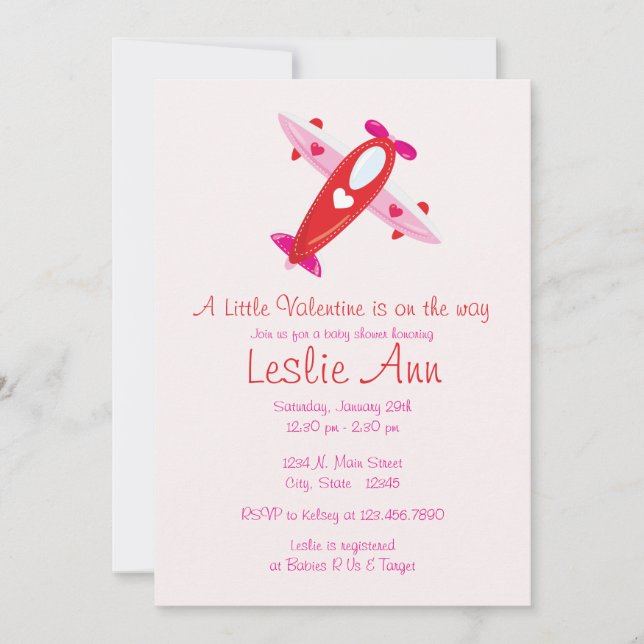 A Valentine Airplane Baby Shower Invitation (Front)