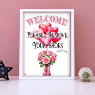 A Valentine's Day Please Remove Shoes Sign