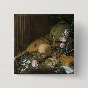 A Vanitas Still Life with a Nautilus and a Lute 2 Inch Square Button