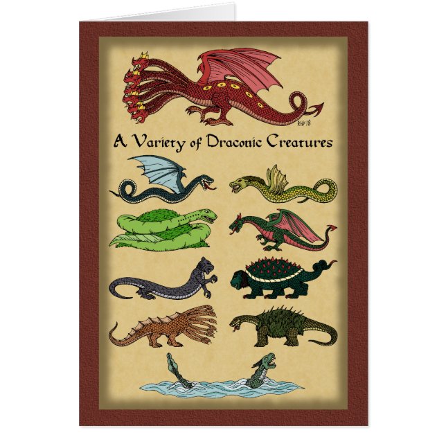 A Variety of Draconic Creatures Greeting Card (Front)