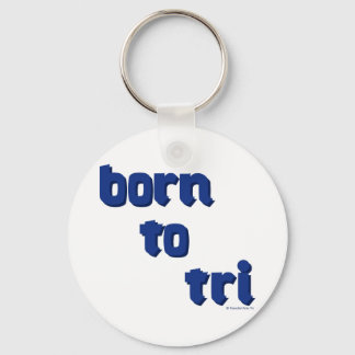 A variety of products with the "born to tri" logo keychain