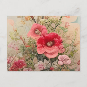 a vase filled with flowers on top of a table invitation postcard