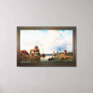 A Vast River Landscape With Windmills Canvas Print