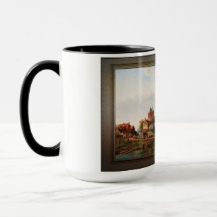 A Vast River Landscape With Windmills Mug