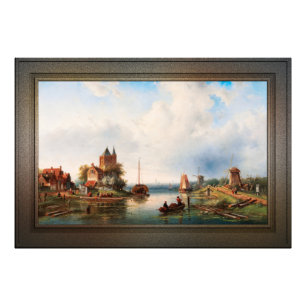 A Vast River Landscape With Windmills Photo Print
