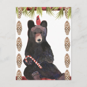 A Very Beary Christmas with Pinecones Postcard