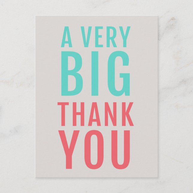 A Very Big Thank You | Modern Turquoise Coral Cute Postcard (Front)