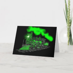 A Very Bright Neon Green Train Engine Card