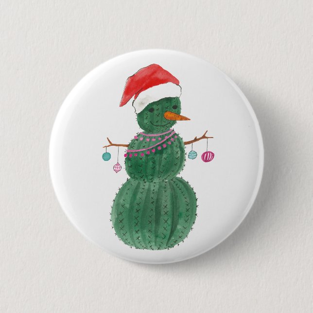 A Very Cactus Christmas Snowman 2 Inch Round Button (Front)