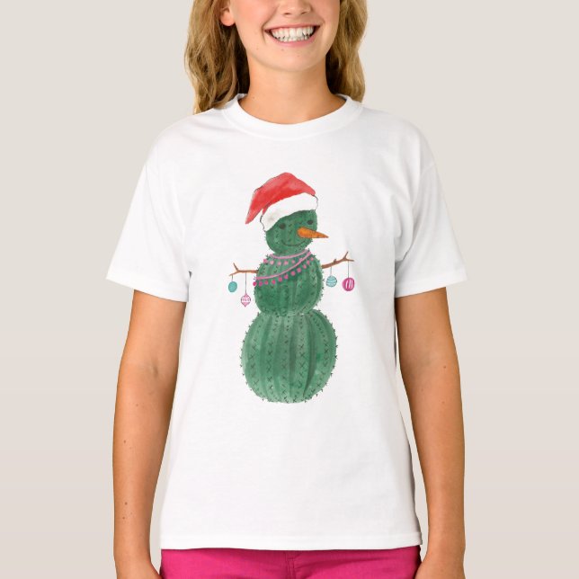 A Very Cactus Christmas Snowman T-Shirt (Front)