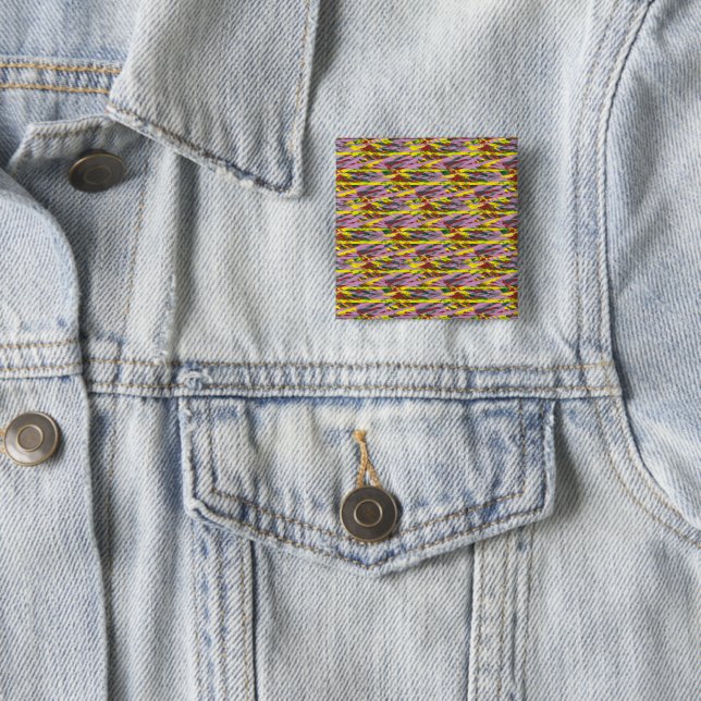 a very colourful pattern with a lot of different c 2 inch square button (In Situ)