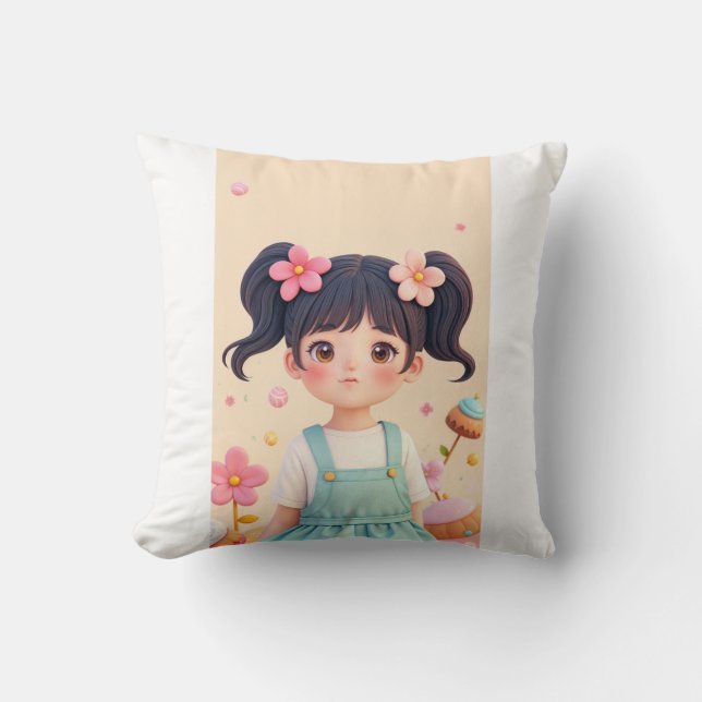 a very cute girl throw pillow (Front)