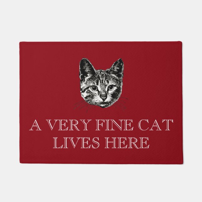 A Very Fine Cat Lives Here Art Quote Doormat (Front)